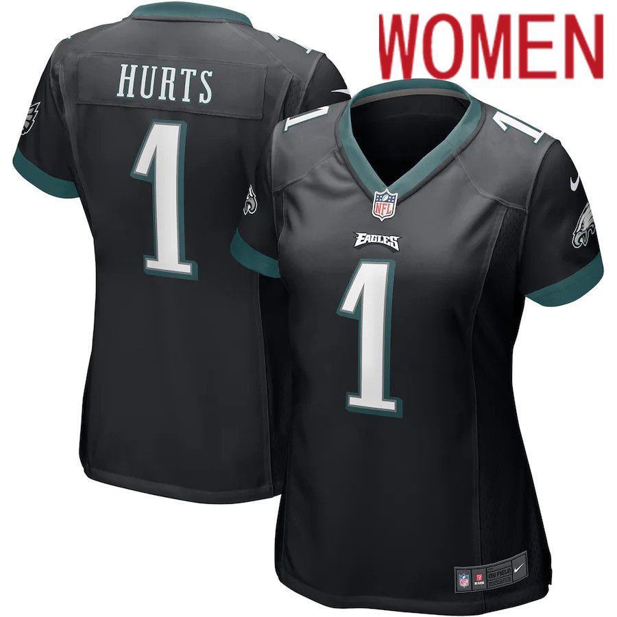Women Philadelphia Eagles #1 Jalen Hurts Nike Black Alternate Game NFL Jersey